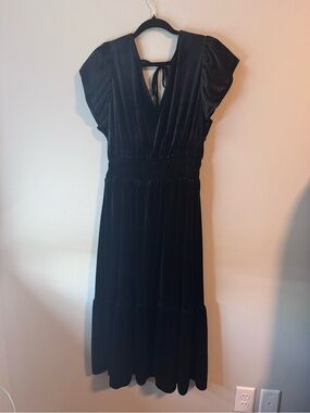 GAP Black Velvet Midi Dress with Tie Back
